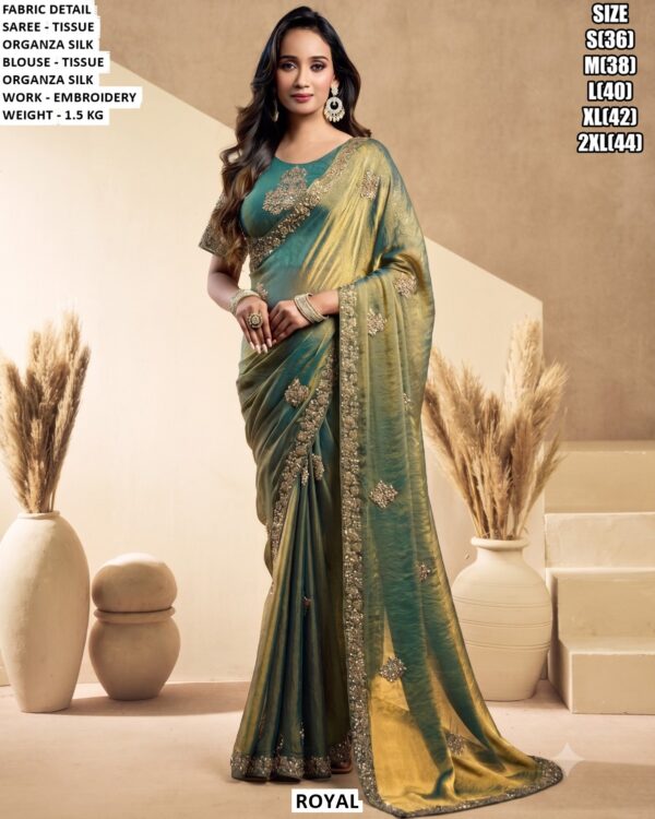 Elegant Embroidery Border Organza Saree