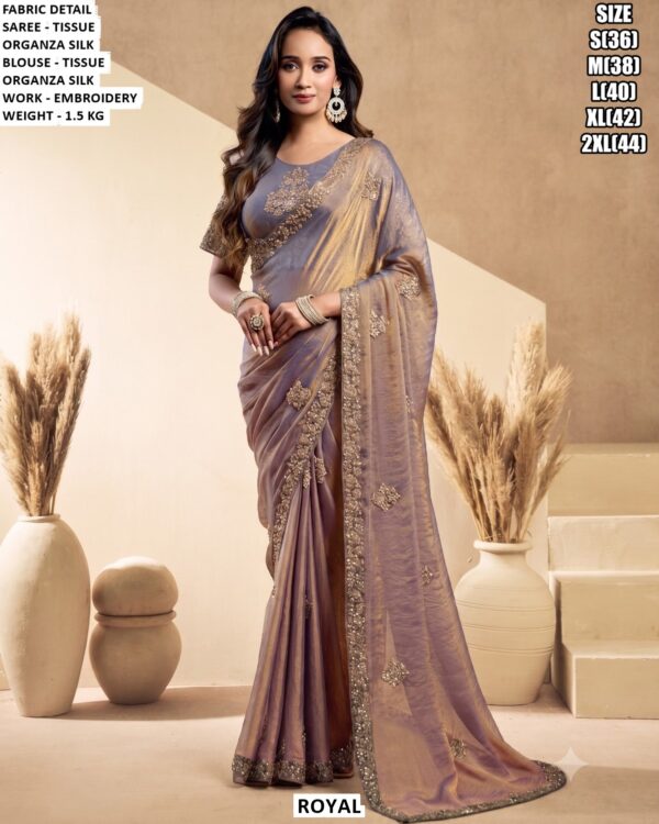 Elegant Embroidery Border Organza Saree