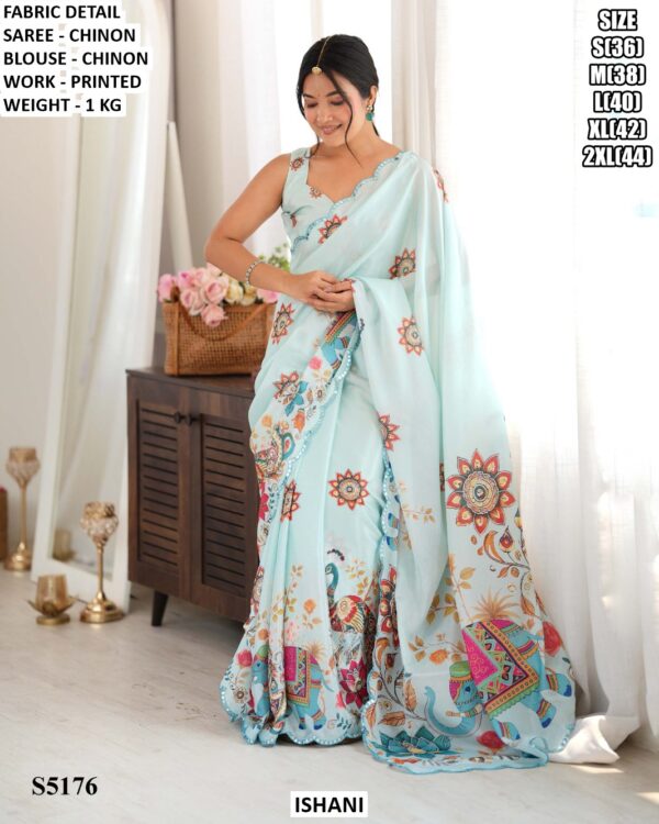 Party Wear Statement Print Saree With Blouse