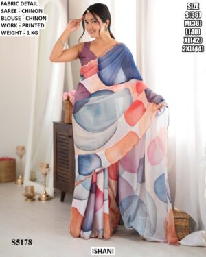 Party Wear Statement Print Saree With Blouse