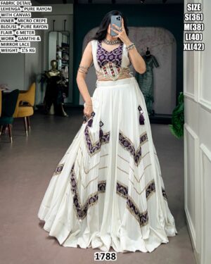 Navratri Wear Gamthi Work Rayon Lehenga Set