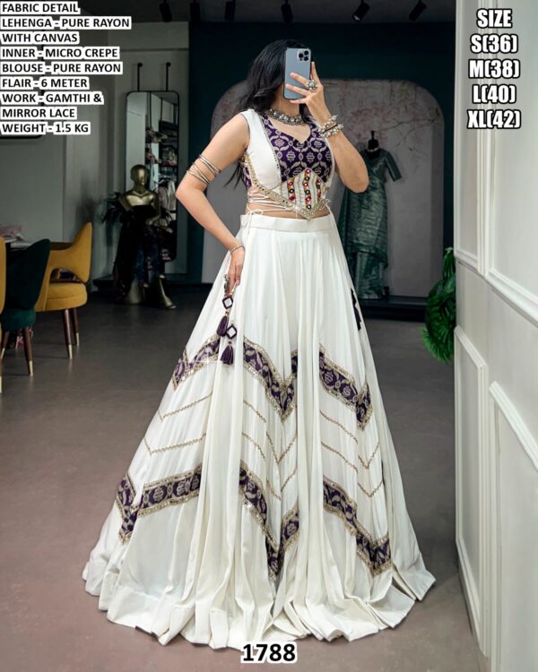Navratri Wear Gamthi Work Rayon Lehenga Set