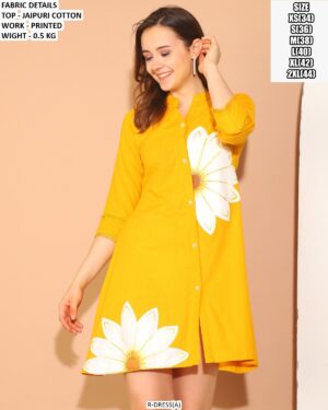 Stylish Front Button A-Line Dress For Wome