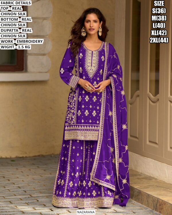 Designer Chinon Kurta Sharara Set With Dupatta