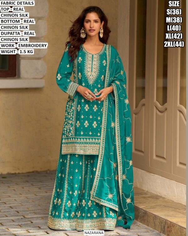 Designer Chinon Kurta Sharara Set With Dupatta