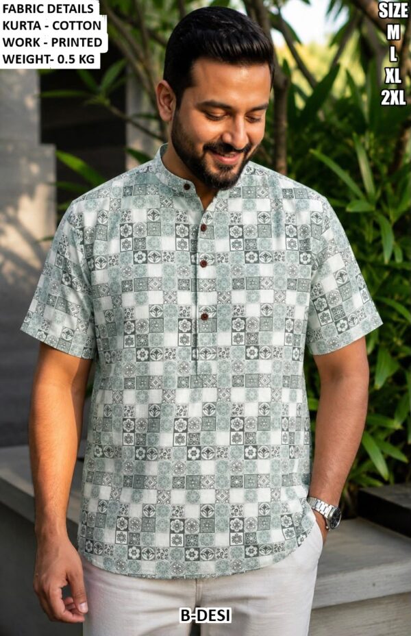 Men’s Cotton Printed Short Kurta
