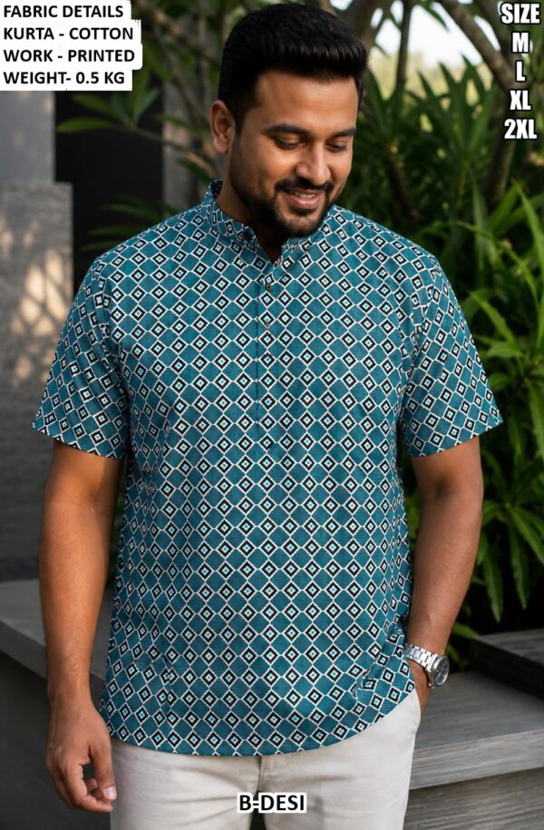 Men’s Cotton Printed Short Kurta