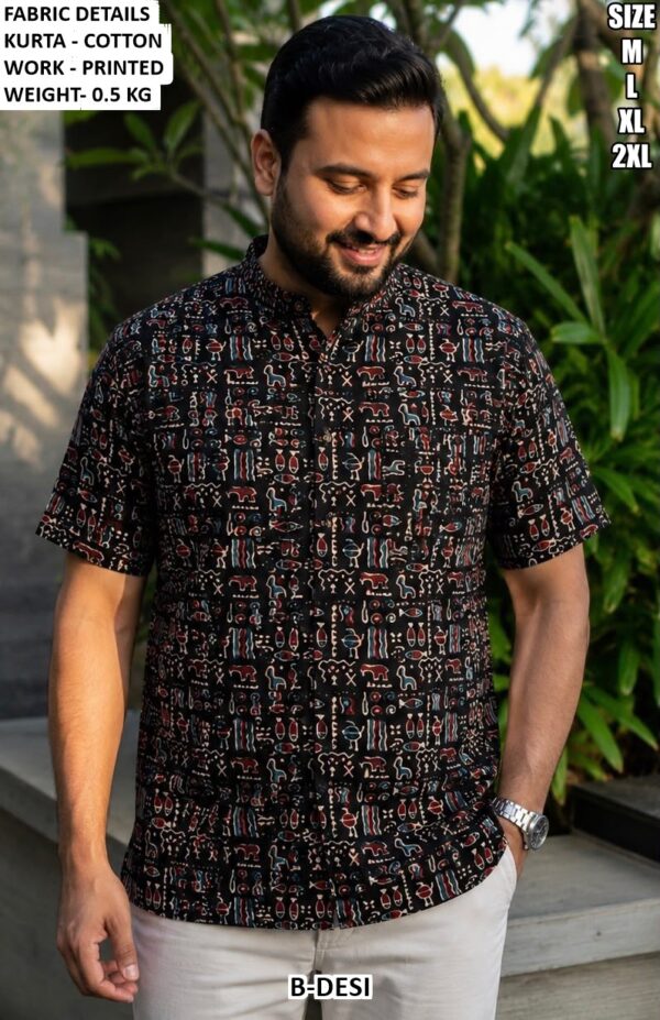 Men’s Cotton Printed Short Kurta