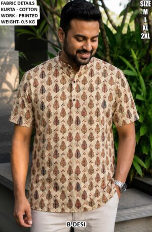 Men’s Cotton Printed Short Kurta