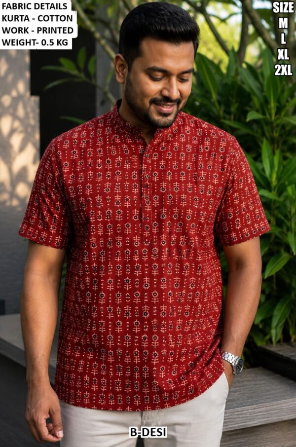 Men’s Cotton Printed Short Kurta