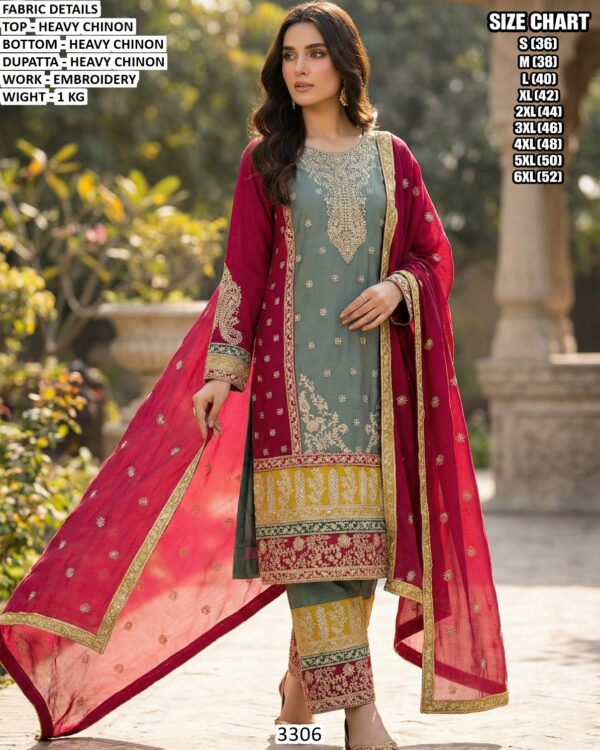 Festive Wear Chinon Straight Suit For Women