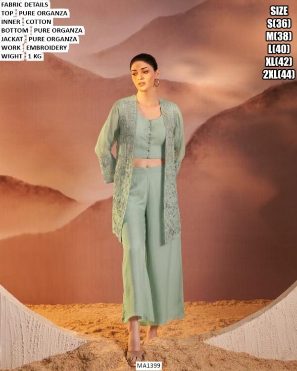 Pure Organza Palazzo Suit With Long Jacket