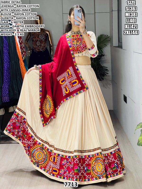 Rayon Cotton Gamthi Embroidery Lehenga Choli