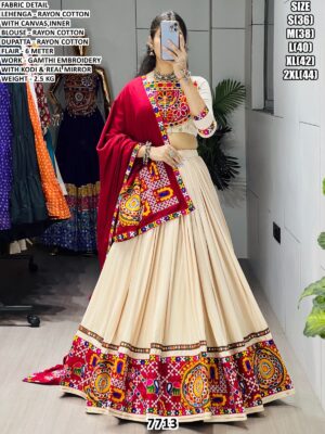 Rayon Cotton Gamthi Embroidery Lehenga Choli
