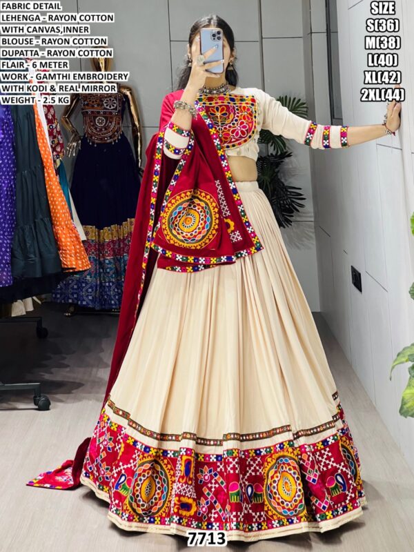 Rayon Cotton Gamthi Embroidery Lehenga Choli