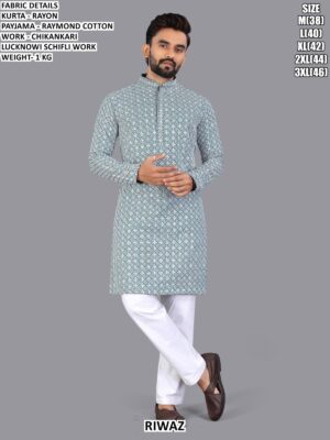 Men’s Lucknowi Chikankari Kurta Pajama Set