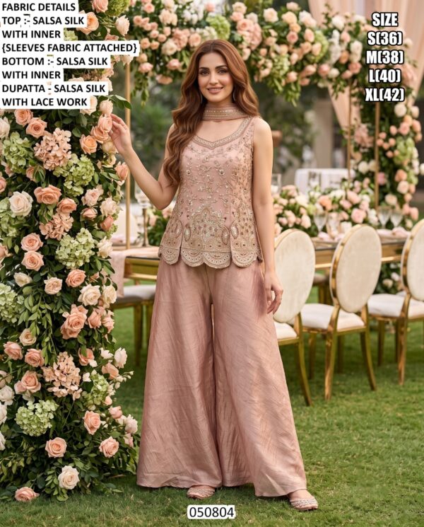 Embroidered Salsa Silk Top And Palazzo Set