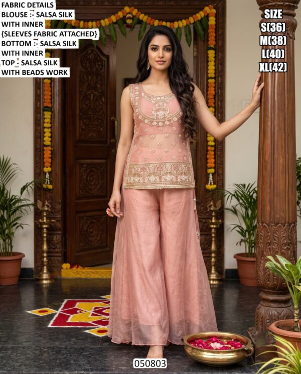 Embroidered Salsa Silk Top And Palazzo Set