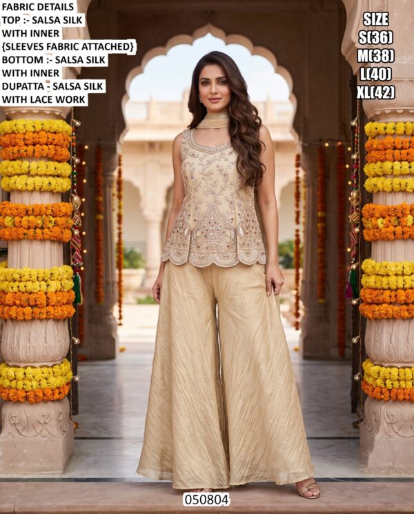 Embroidered Salsa Silk Top And Palazzo Set