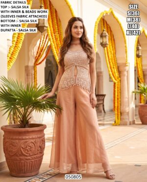 Embroidered Salsa Silk Top And Palazzo Set