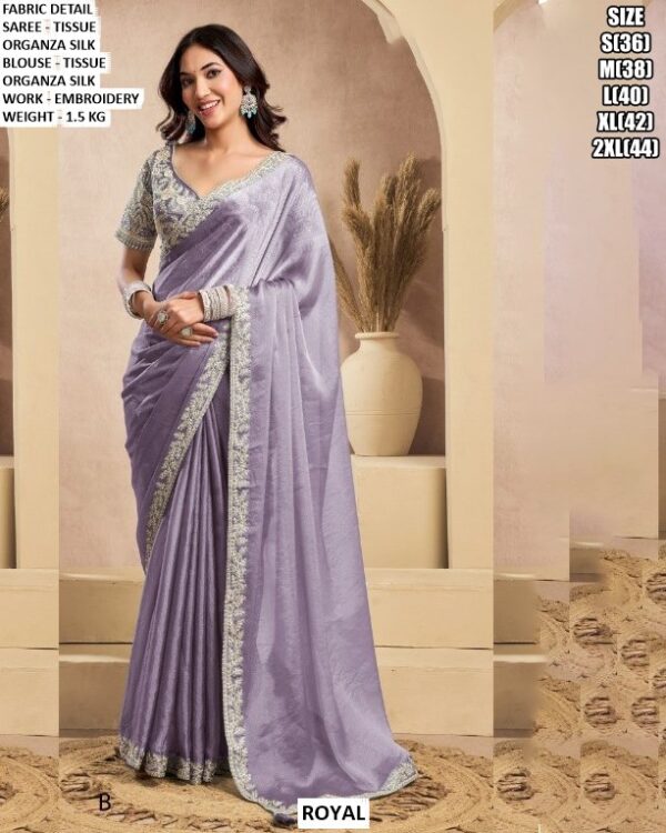 Festive Wear Shimmer Saree With Designer Blouse