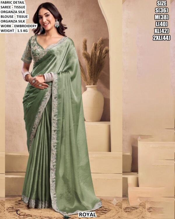 Festive Wear Shimmer Saree With Designer Blouse