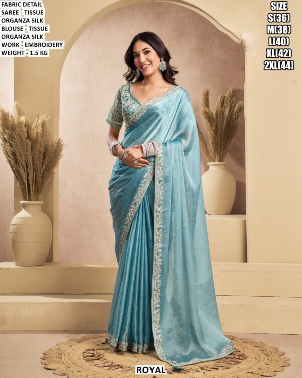 Festive Wear Shimmer Saree With Designer Blouse