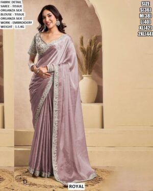 Festive Wear Shimmer Saree With Designer Blouse