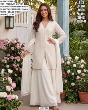 Women’s Embroidered Chinon Three Piece Suit