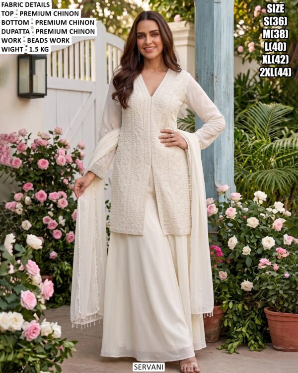 Women’s Embroidered Chinon Three Piece Suit