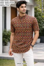 Men’s Geometric Print Half Sleeve Kurta