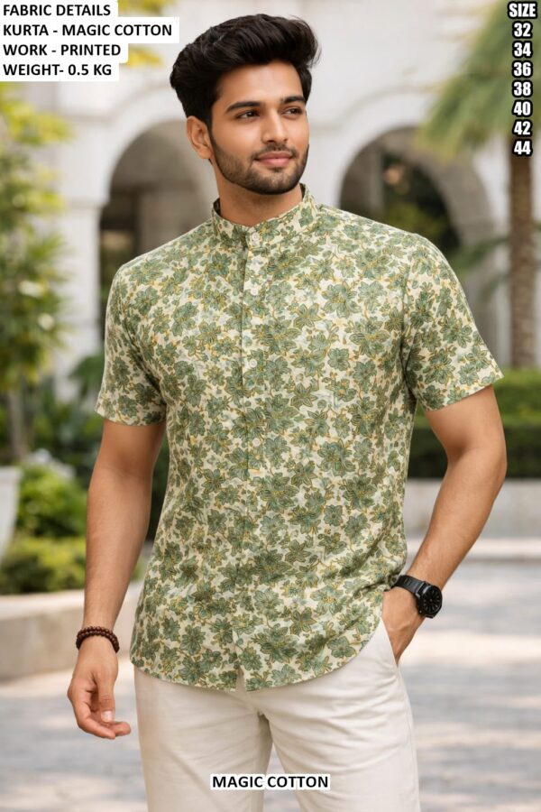 Men’s Geometric Print Half Sleeve Kurta