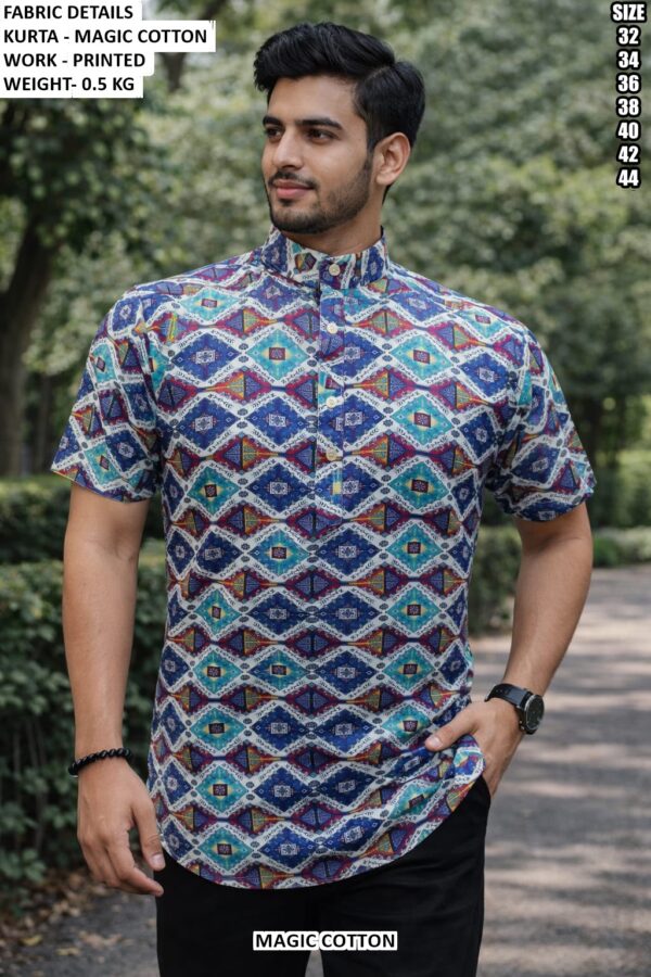 Men’s Geometric Print Half Sleeve Kurta