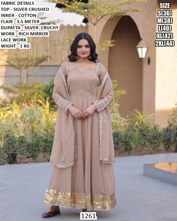 Women’s Silver Crushed Mirror Work Anarkali Suit