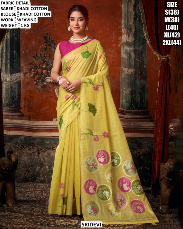 Khadi Cotton Weaving Work Saree With Blouse