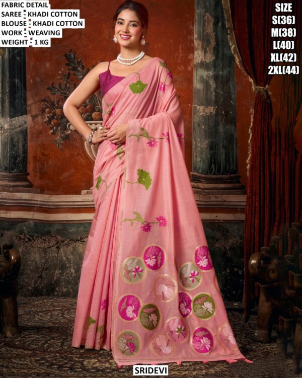 Khadi Cotton Weaving Work Saree With Blouse