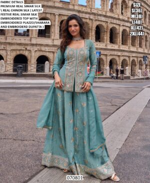 Festive Wear Embroidered Sharara Suit For Women