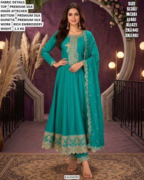 Designer Silk Anarkali Suit With Dupatta