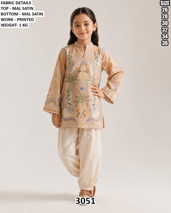 Girls’ Mal Satin Printed Palazzo Suit