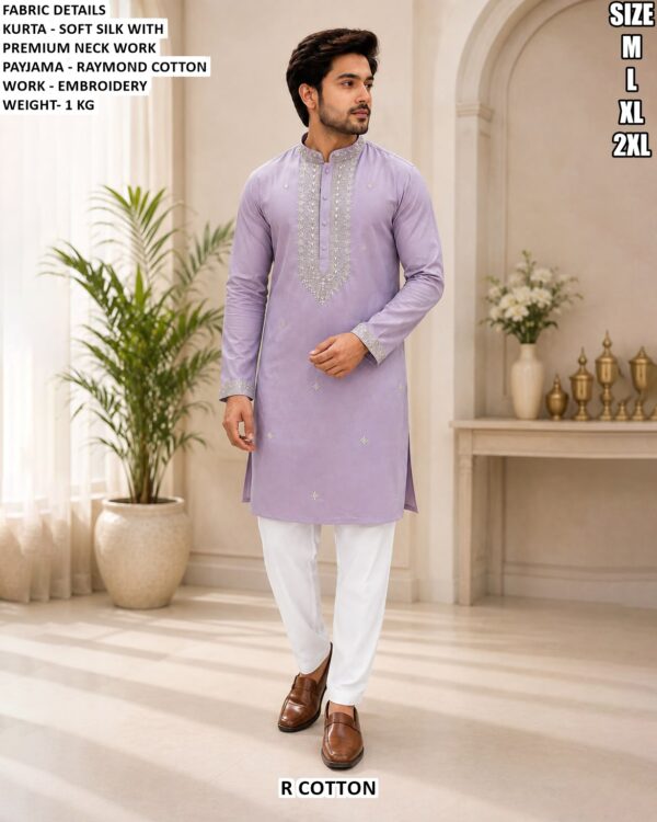 Men’s Premium Neck Work Silk Kurta Pajama