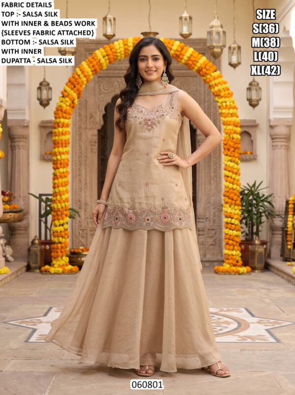 Designer Beads Work Palazzo Suit With Dupatta