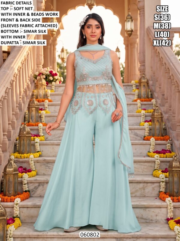 Designer Beads Work Palazzo Suit With Dupatta