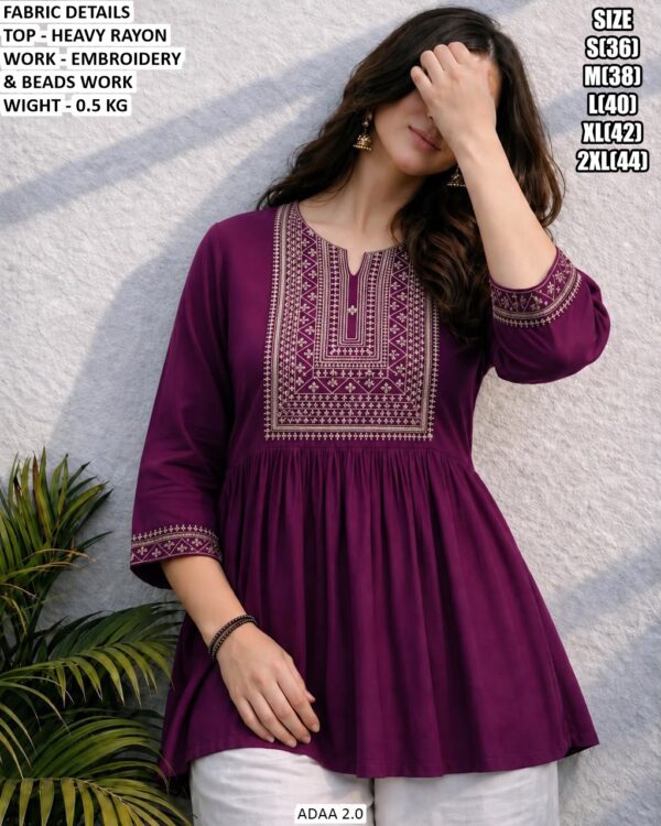 Casual Wear Rayon Embroidered Top