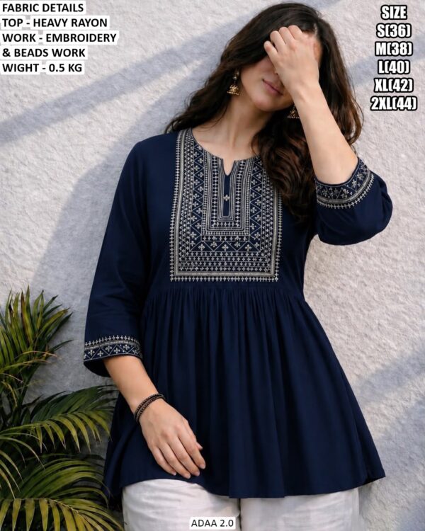 Casual Wear Rayon Embroidered Top