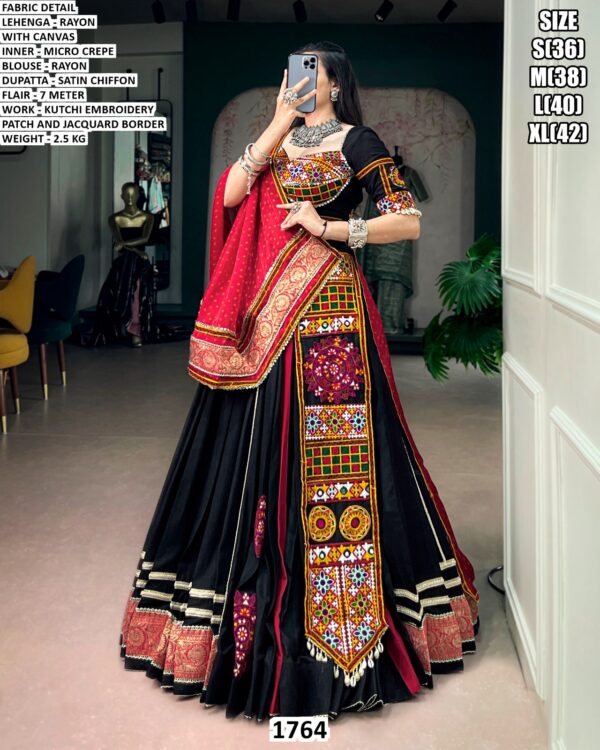 Rayon Kutchi Embroidery Lehenga Choli For Women