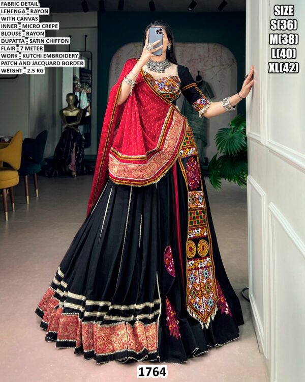 Rayon Kutchi Embroidery Lehenga Choli For Women