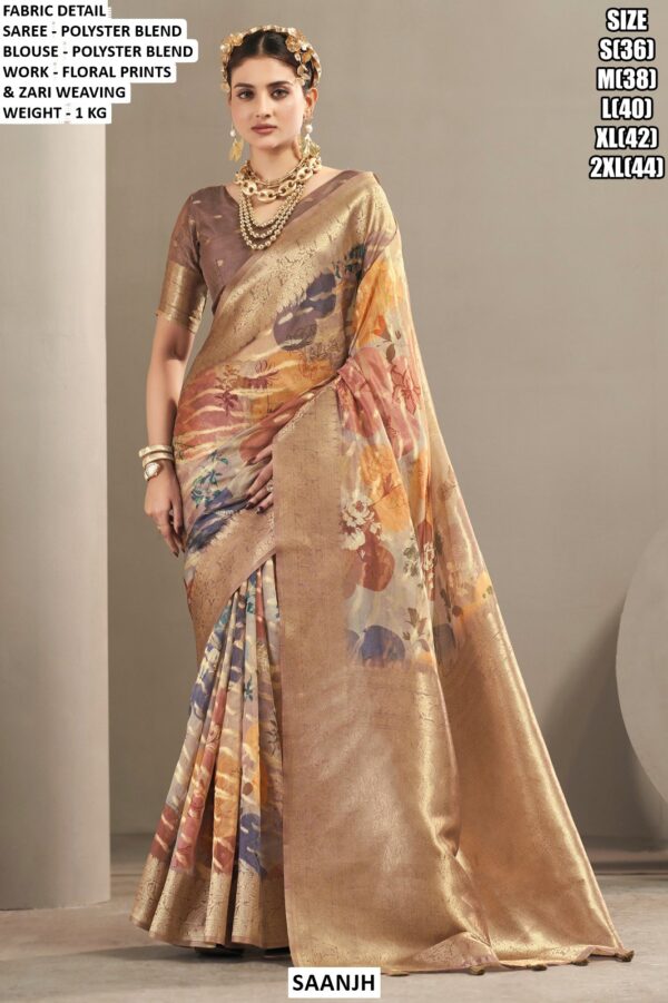 Women’s Floral Printed Saree With Woven Border