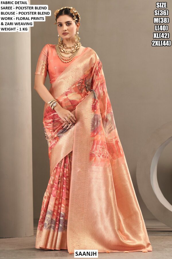 Women’s Floral Printed Saree With Woven Border