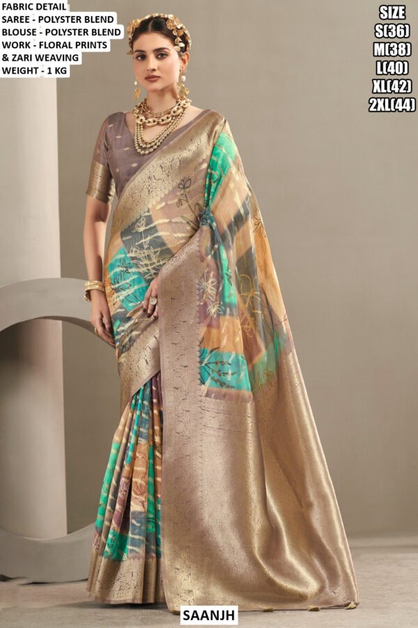 Women’s Floral Printed Saree With Woven Border