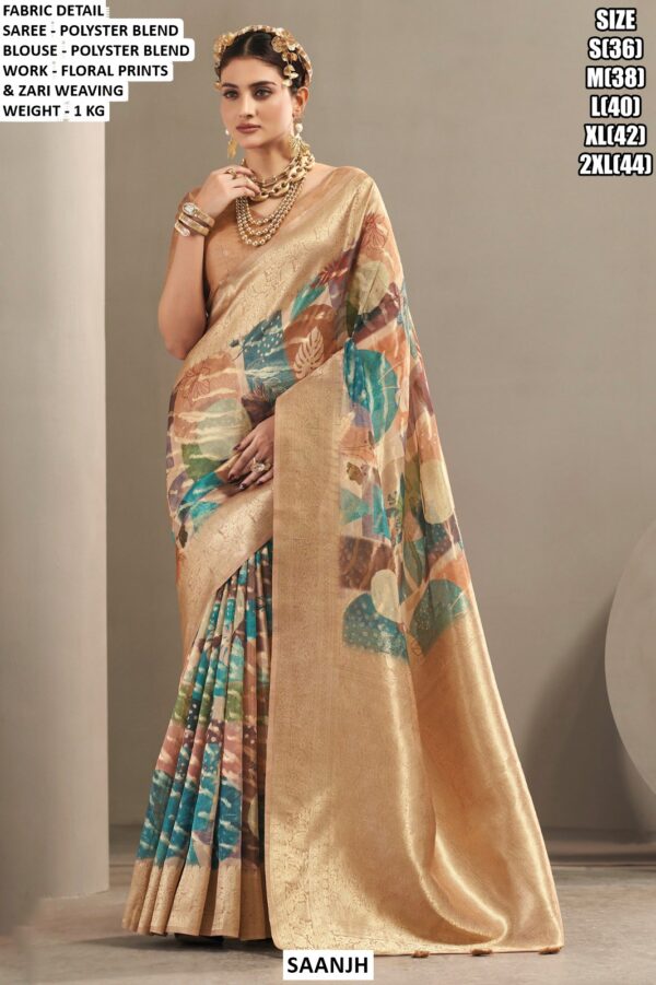Women’s Floral Printed Saree With Woven Border